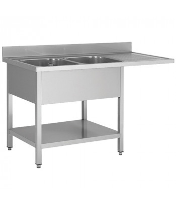 PLONGE AVEC PASSAGE LAVE VAISSELLE - 2 BACS + ÉGOUTTOIR À DROITE - 1800 x 600